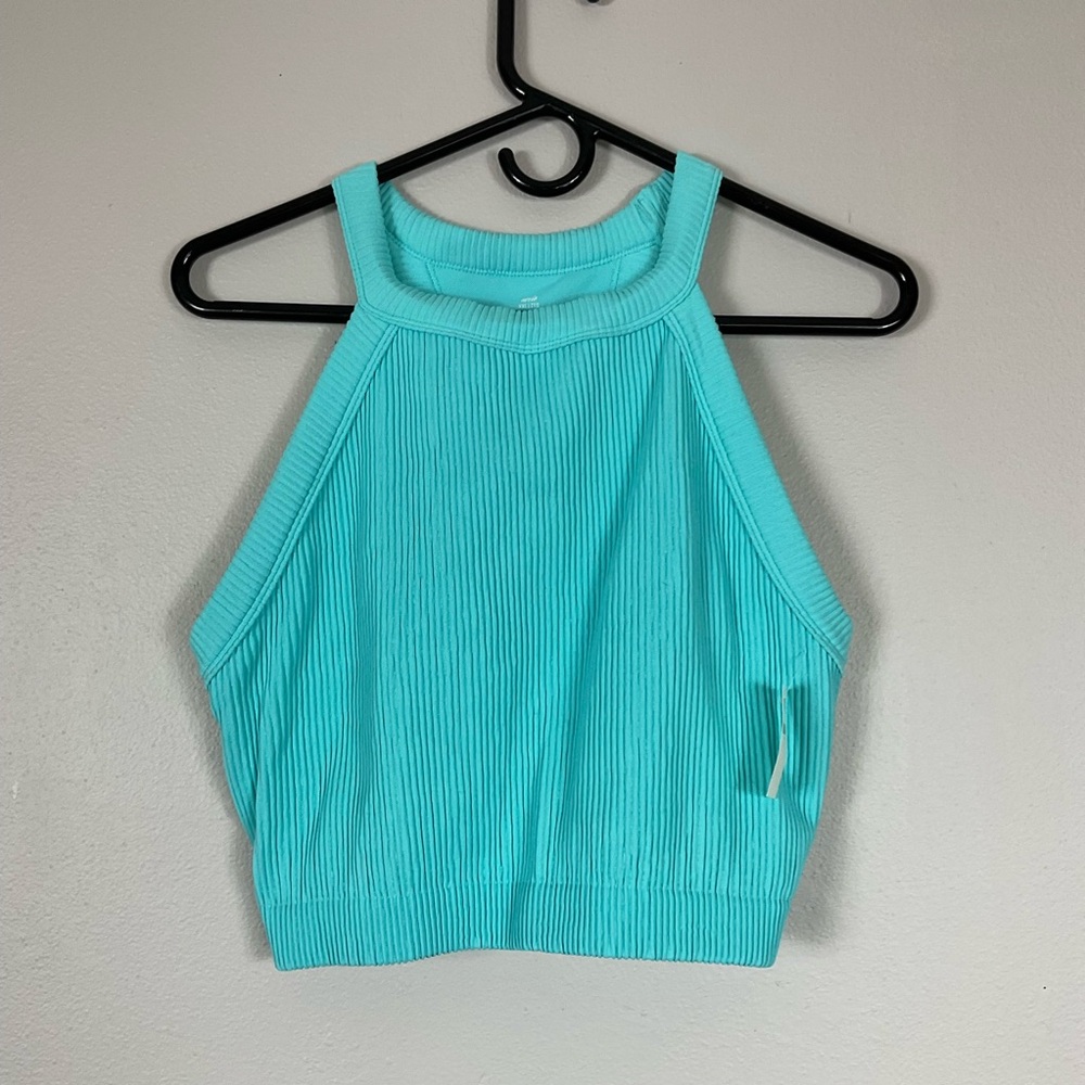NWT Aerie Ribbed High Neck Longline Bra Crop Top Lounge Sports Tank